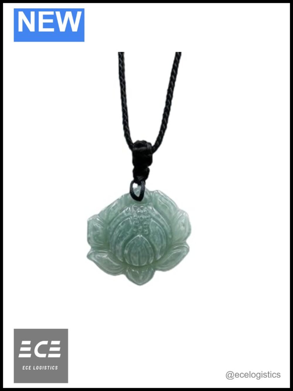 Hand-Carved Natural Jade Lotus Pendant Necklace Adjustable Rope Chain